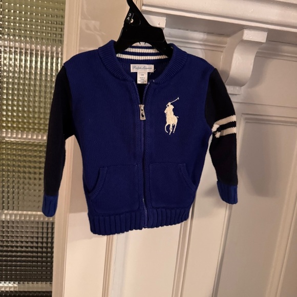 Ralph Lauren boys Big Pony royal blue & navy Full Zip Sweater cotton size 12mos - Picture 11 of 11